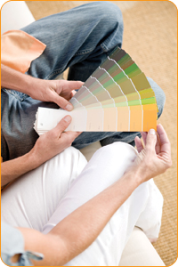Paint Swatches Couple looking at paint swatches.